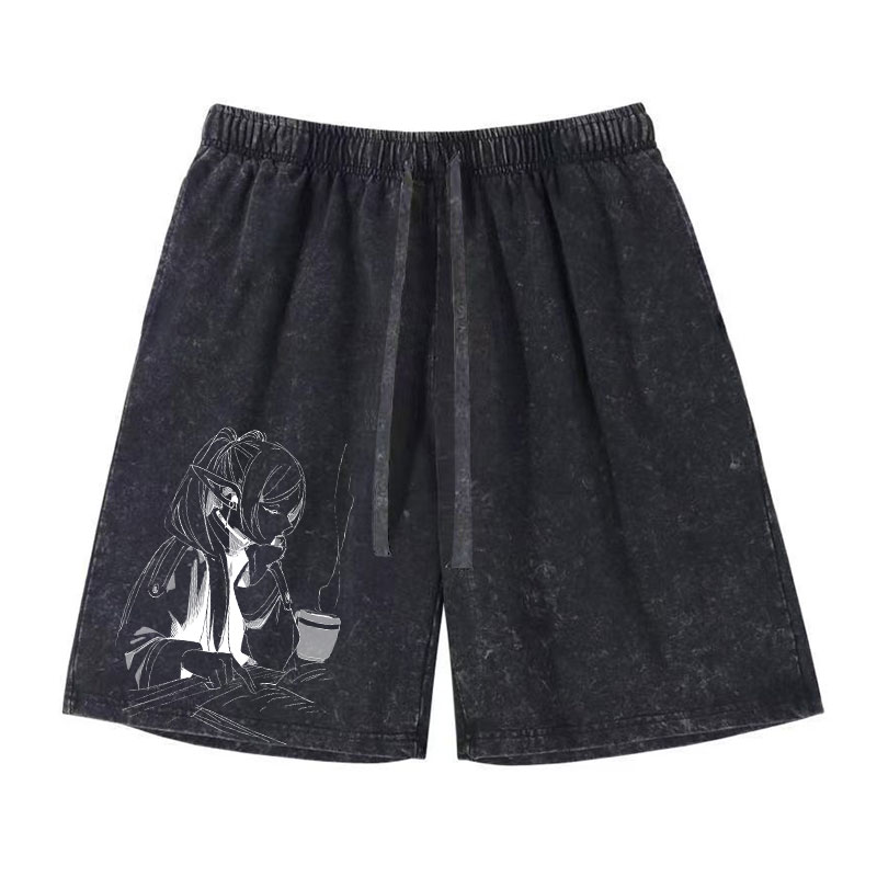 Men Shoes Models - Anime Frieren Shorts Vintage Washed Manga