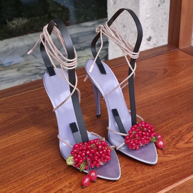 Dress Shoe Pointed - Fruits Beaded Pendant Cross Straps Sandals