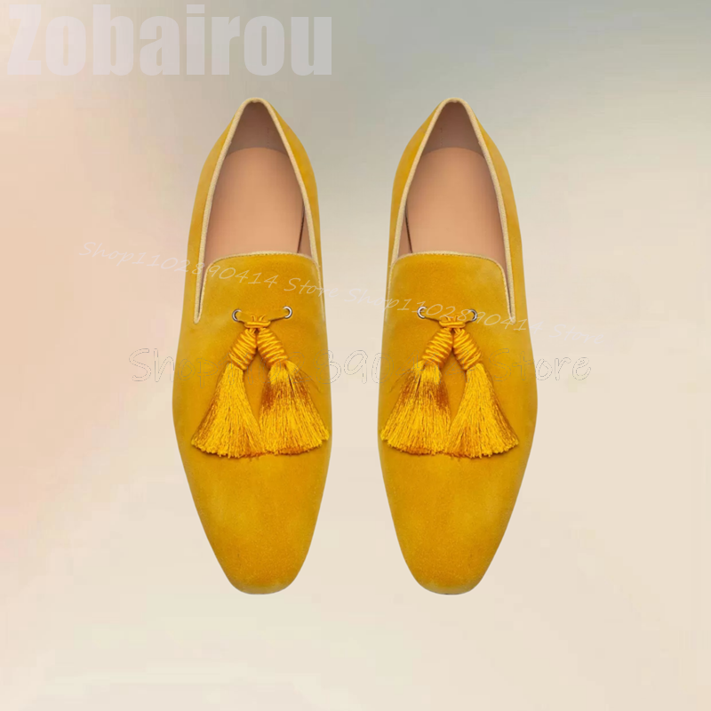 Yellow Tassels Decor Suede Low - đánh giá và giá Men Shoes Yellow