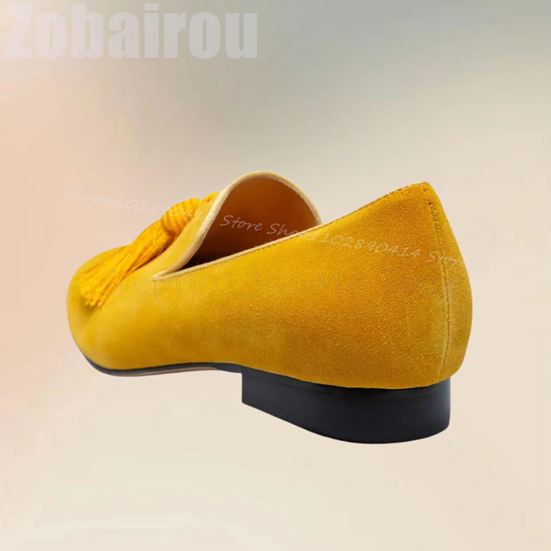 Yellow Tassels Decor Suede Low - đánh giá và giá Men Shoes Yellow